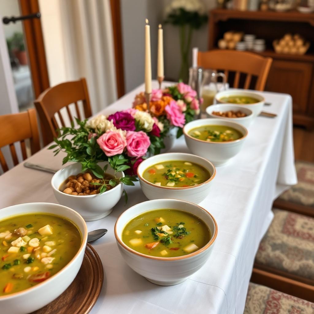 Caldo e sopas quentinhos servidos em casa