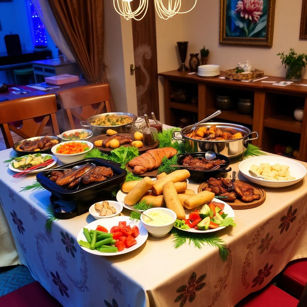 Mesa de buffet de churrasco servido em casa