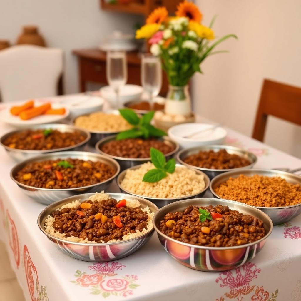 Mesa de buffet de feijoada completa em domicílio