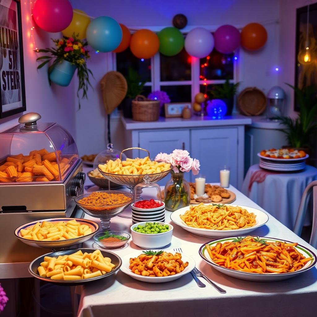 Mesa de buffet de massas servido em domicílio